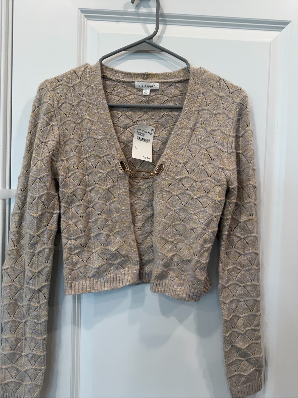 Blu Pepper Taupe Metallic Cropped Cardigan NWT Size M